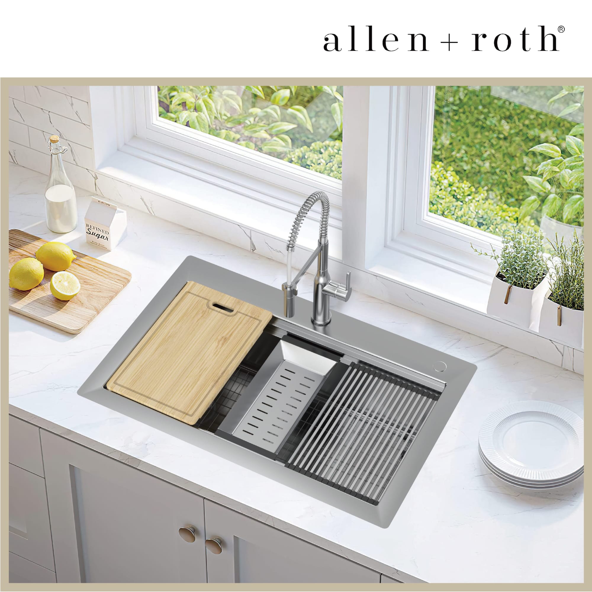 allen + roth Dennison Drop-in or undermount 33-in x 22-in Stainless steel Single bowl 18 -Gauge Workstation Kitchen Sink All-in-One Kit allen + roth Dennison Drop-in or undermount 33-in x 22-in Stainless steel Single bowl 18 -Gauge Workstation Kitchen Sink All-in-One Kit