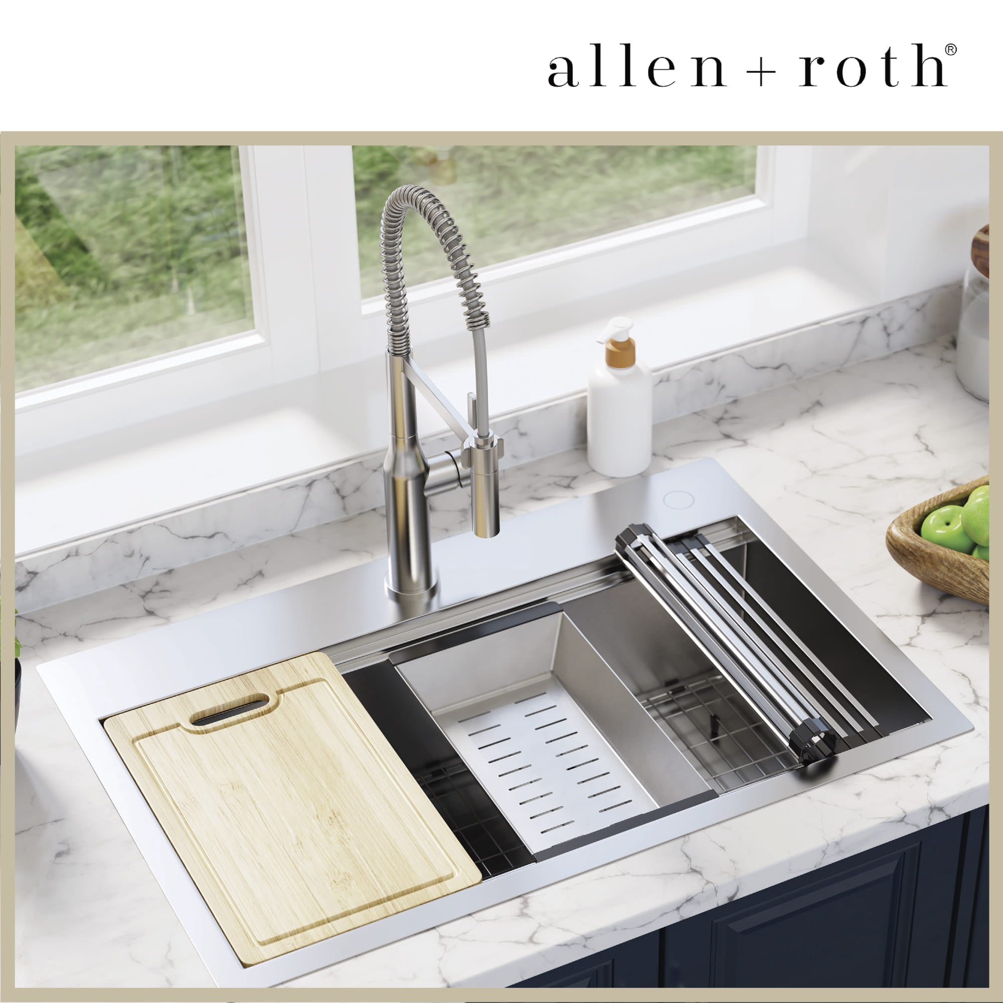 allen + roth Dennison Drop-in or undermount 33-in x 22-in Stainless steel Single bowl 18 -Gauge Workstation Kitchen Sink All-in-One Kit allen + roth Dennison Drop-in or undermount 33-in x 22-in Stainless steel Single bowl 18 -Gauge Workstation Kitchen Sink All-in-One Kit