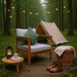 Homy Casa AWODC Garden Outdoor Club Chair Set of 1 Green Acacia Wood with Handwoven Rope and Ashen Grey Cushions
