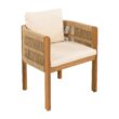 Homy Casa AWODC Garden Outdoor 2-Piece Dining Chair Set Set of 2 Teak Acacia Wood Frame with Ivory Cream Cushions and Brown Rope Handles