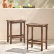 Homy Casa OAWC Outdoor Acacia Wood Counter Height Barstool Set of 2 Mahogany Brown Finish