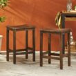 Homy Casa OAWC Outdoor Acacia Wood Counter Height Barstool Set of 2 Mahogany Brown Finish