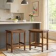 Homy Casa OAWC Outdoor Acacia Wood Counter Height Barstool Set of 2 Mahogany Brown Finish