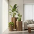Vynxaria Chestnut Wood Tone Aluminum Hexagon Column Planter with Drainage Adjustable Depth 1 Pack (13 in L x 11 in W x 22 in H)