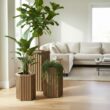 Vynxaria Chestnut Wood Tone Aluminum Hexagon Column Planter with Drainage Adjustable Depth 1 Pack (13 in L x 11 in W x 22 in H)