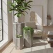 Vynxaria Gray Brown Aluminum Hexagon Column Planter with Drainage Adjustable Depth 1 Pack (13 in L x 11 in W x 22 in H)