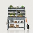 Blisstyle 64.9 Inchh Outdoor Potting Bench Table with Lockable Wheels Solid Wood Outdoor Kitchen Island with Upper Hutch Stainless Steel Top Towel Rack Outdoor Storage for Grilling Lawn Garden Grey Blue Flower Plant Pots for Plants Indoor Outdoor Planter