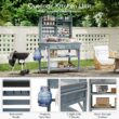 Blisstyle 64.9 Inchh Outdoor Potting Bench Table with Lockable Wheels Solid Wood Outdoor Kitchen Island with Upper Hutch Stainless Steel Top Towel Rack Outdoor Storage for Grilling Lawn Garden Grey Blue Flower Plant Pots for Plants Indoor Outdoor Planter