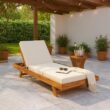 Homy Casa LCS Garden Outdoor Lounge Chaise Set Set of 1 Teak Acacia Wood with Cream Water-Resistant Cushions and Adjustable Backrest