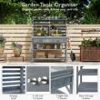 Blisstyle 64.9 Inchh Outdoor Potting Bench Table with Lockable Wheels Solid Wood Outdoor Kitchen Island with Upper Hutch Stainless Steel Top Towel Rack Outdoor Storage for Grilling Lawn Garden Grey Blue Flower Plant Pots for Plants Indoor Outdoor Planter