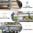 Blisstyle 64.9 Inchh Outdoor Potting Bench Table with Lockable Wheels Solid Wood Outdoor Kitchen Island with Upper Hutch Stainless Steel Top Towel Rack Outdoor Storage for Grilling Lawn Garden Grey Blue Flower Plant Pots for Plants Indoor Outdoor Planter