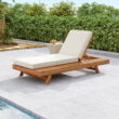 Homy Casa LCS Garden Outdoor Lounge Chaise Set Set of 1 Teak Acacia Wood with Cream Water-Resistant Cushions and Adjustable Backrest