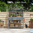 Blisstyle 64.9 Inchh Outdoor Potting Bench Table with Lockable Wheels Solid Wood Outdoor Kitchen Island with Upper Hutch Stainless Steel Top Towel Rack Outdoor Storage for Grilling Lawn Garden Grey Blue Flower Plant Pots for Plants Indoor Outdoor Planter