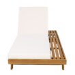 Homy Casa LCS Garden Outdoor Lounge Chaise Set Set of 1 Teak Acacia Wood with Cream Water-Resistant Cushions and Adjustable Backrest