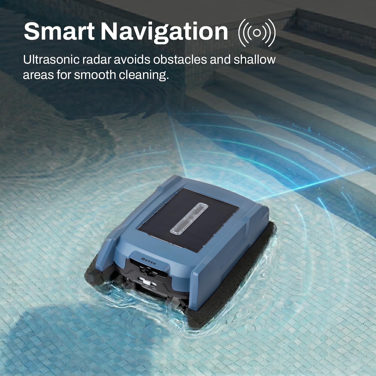 Betta Neo Solar-Powered Robotic Pool Skimmer with App Control & Ultra Long-Range Gateway System (Blue) Betta Neo Solar-Powered Robotic Pool Skimmer with App Control & Ultra Long-Range Gateway System, Weather-Adaptive & Scheduled Cleaning, Dual Charging Options, for In-Ground & Above-Ground Pools (Blue)