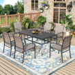 Sunshine Valley Outdoor Table and Chairs 7 -Piece Black Patio Dining Set Steel Rectangle Table with 6 Gray Stationary Chairs