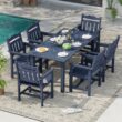ACEGOSES Patio Dining Sets 7 -Piece Navy Patio Dining Set Plastic Rectangle Table with 6 Stationary Chairs