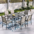 Sunshine Valley Outdoor Table and Chairs 7 -Piece Black Patio Dining Set Steel Rectangle Table with 6 Gray Stationary Chairs