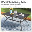 Sunshine Valley Outdoor Table and Chairs 7 -Piece Black Patio Dining Set Steel Rectangle Table with 6 Gray Stationary Chairs