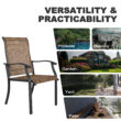 Nuu Garden 7 -Piece Black Patio Dining Set Iron Rectangle Table with 6 Brown Stationary and Motion Chairs