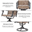 Nuu Garden 7 -Piece Black Patio Dining Set Iron Rectangle Table with 6 Brown Stationary and Motion Chairs