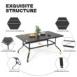 Nuu Garden 7 -Piece Black Patio Dining Set Iron Rectangle Table with 6 Brown Stationary and Motion Chairs