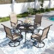 Sunshine Valley Outdoor Table and Chairs 5 -Piece Black Patio Dining Set Steel Round Table with 4 Gray Swivel Chairs