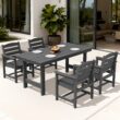 Serwall Outdoor 5-Piece HDPE Patio Dining Set Rectangle 66.93-in L Dining Table with Umbrella Hole and 4 Wide Seat Chairs