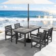 Serwall Outdoor 5-Piece HDPE Patio Dining Set Rectangle 66.93-in L Dining Table with Umbrella Hole and 4 Wide Seat Chairs