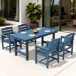 Serwall Outdoor 5-Piece HDPE Patio Dining Set Rectangle 66.93-in L Dining Table with Umbrella Hole and 4 Wide Seat Chairs