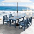 Serwall Outdoor 5-Piece HDPE Patio Dining Set Rectangle 66.93-in L Dining Table with Umbrella Hole and 4 Wide Seat Chairs