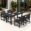 Serwall Outdoor 5-Piece HDPE Patio Dining Set Rectangle 66.93-in L Dining Table with Umbrella Hole and 4 Wide Seat Chairs