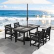 Serwall Outdoor 5-Piece HDPE Patio Dining Set Rectangle 66.93-in L Dining Table with Umbrella Hole and 4 Wide Seat Chairs