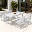 Serwall Outdoor 5-Piece HDPE Patio Dining Set Rectangle 66.93-in L Dining Table with Umbrella Hole and 4 Wide Seat Chairs