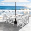 Serwall Outdoor 5-Piece HDPE Patio Dining Set Rectangle 66.93-in L Dining Table with Umbrella Hole and 4 Wide Seat Chairs