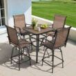 Nuu Garden 5 -Piece Brown with gold point Bar Height Patio Dining Set Iron Square Table with 4 Brown Swivel Chairs