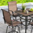 Nuu Garden 5 -Piece Brown with gold point Bar Height Patio Dining Set Iron Square Table with 4 Brown Swivel Chairs