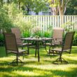 Clihome Set of 2 Brown Metal Frame Swivel Rocking Chair with Brown Mesh Seat