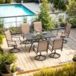 Clihome Set of 2 Brown Metal Frame Swivel Rocking Chair with Brown Mesh Seat
