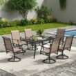 Clihome Set of 2 Brown Metal Frame Swivel Rocking Chair with Brown Mesh Seat