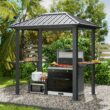 AOXUN Grill Gazebo 8 x 5FT Aluminum BBQ Gazebo with Steel Top with Shelves for Lawn Patio Garden