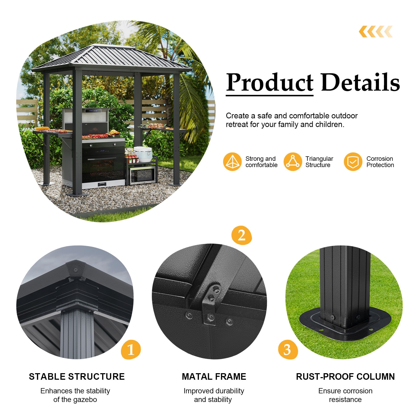 AOXUN Grill Gazebo 8 x 5FT Aluminum BBQ Gazebo with Steel Top with Shelves for Lawn Patio Garden AOXUN Grill Gazebo 8 x 5FT Aluminum BBQ Gazebo with Steel Top with Shelves for Lawn Patio Garden