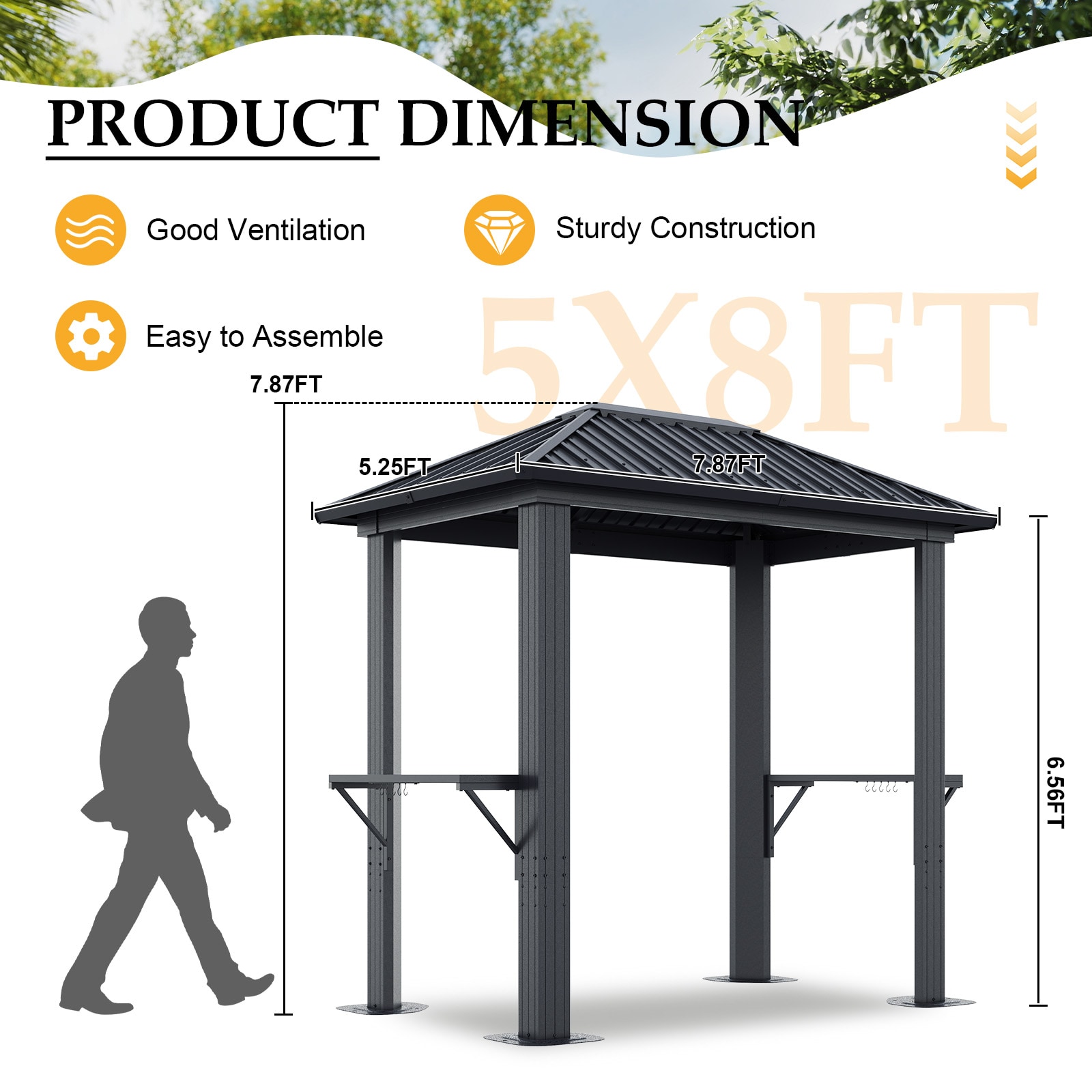 AOXUN Grill Gazebo 8 x 5FT Aluminum BBQ Gazebo with Steel Top with Shelves for Lawn Patio Garden AOXUN Grill Gazebo 8 x 5FT Aluminum BBQ Gazebo with Steel Top with Shelves for Lawn Patio Garden