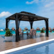 VEIKOUS 12-ft x 10-ft Hardtop Black Gazebo with Hardtop Roof (Screen Included)