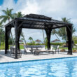 VEIKOUS 12-ft x 10-ft Hardtop Black Gazebo with Hardtop Roof (Screen Included)