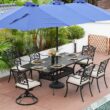 Mondawe Cast Aluminum Rectangle Extendable Outdoor Dining Table 37-in W x 80-in L with Umbrella Hole