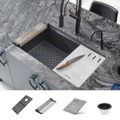Ruvati epiStage Undermount 33-in x 19-in Granite Single bowl Workstation Kitchen Sink