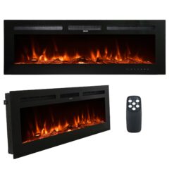 Mondawe 50-in W Black Wall mount Fan-forced Electric Fireplace with Remote Control Included