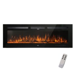 Clihome 60-in W Black Wall mount Fan-forced Electric Fireplace with Remote Control Included