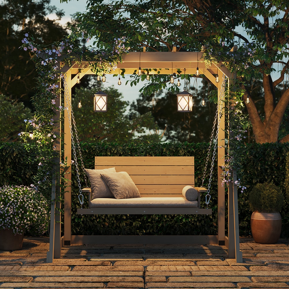Homsee 82.1 Inch Wide Cedar Wood Arbor Gazebo Swing Chair for Two with Ergonomic High Back Pavilion Canopy and Galvanized Chains for Backyard Patio and Balcony 82.1''L x 63''W x 81.1''H Brown Homsee 82.1 Inch Wide Cedar Wood Arbor Gazebo Swing Chair for Two with Ergonomic High Back Pavilion Canopy and Galvanized Chains for Backyard Patio and Balcony 82.1''L x 63''W x 81.1''H Brown